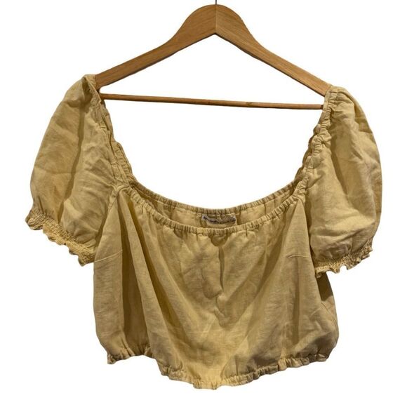 Abercrombie and Fitched Cropped Yellow Linen Blend Crop topa Size XL - Picture 1 of 8